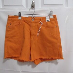 Judy Blue Denim Shorts Womens XL Orange NEW Mid Rise Garment Dyed Raw Hem